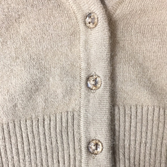 Julia Jones Tan Knit Angora Rabbit Hair Cardigan Sweater Womens Large V Neck - Picture 7 of 10
